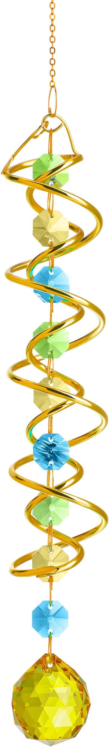 20.5in Yellow Crystal Gazing Ball Spiral Wind Spinner Suncatcher Decor | Yellow by HDHYALINEDORA