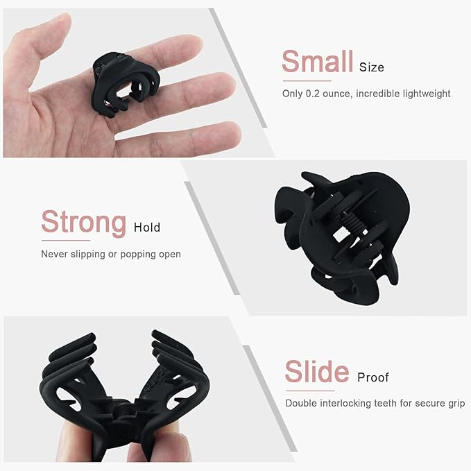 MAORULU Hair Clip, Tiny Octopus Hair Clip for Thin/Medium Thick Hair Women Girls Kids, 1.5 Inch Mini Hair Jaw Clips Matte, 10 Pack with Gift Box (Black)