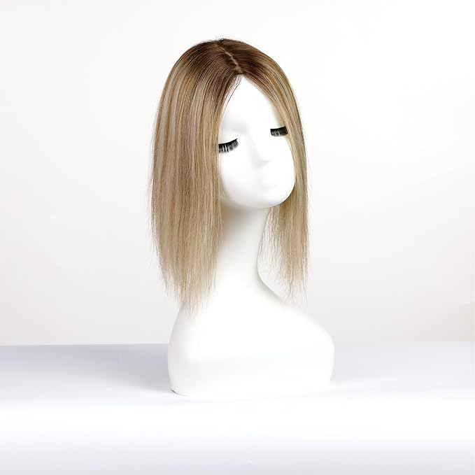 starluck Hair Toppers for Women Real Human Hair, 5"*5.5"Large Coverage Brown with Blond Highlight HairTopper No Bangs,100% Real Human Hair Toppers for Women with Thinning Hair,Cover Gray HairRoots