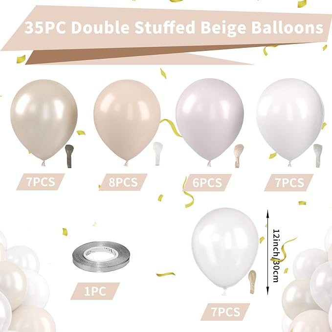 White Nude Double Balloons, Neutral Balloons Double Stuffed Beige Balloons - Image 2