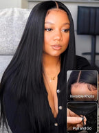 Julia Hair No Slip Yaki Straight 7x5 Lace Closure Glueless Drawstring Wig Flexible Mesh Cap Bye-Bye Slip Pre Cut HD Lace Front Pre Everything Bleached Knots Wear and Go Wig,Zero Slip Hold 24 Inch