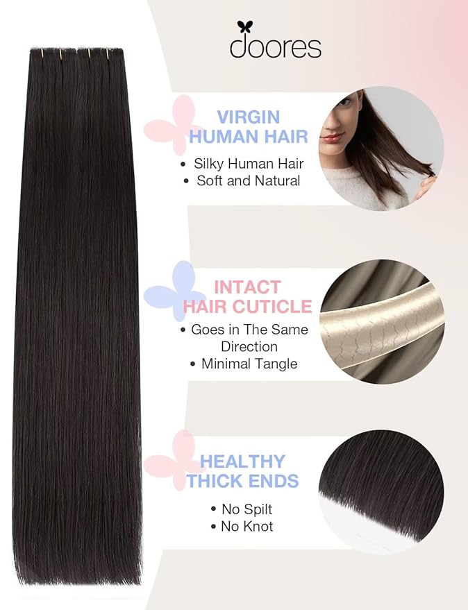 DOORES Invisi Edge Tape in Hair Extensions Human Hair, Natural Black 20 Injection Tape-ins with 20 Classic Tape-ins 100g 20 Inch, Injection Tape in Extensions Virgin Human