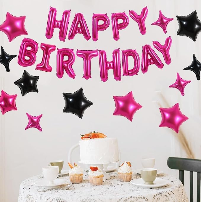 TONIFUL Hot Pink Birthday Decoration Kit 16 Inch Happy Birthday Balloon | 16 - Image 4
