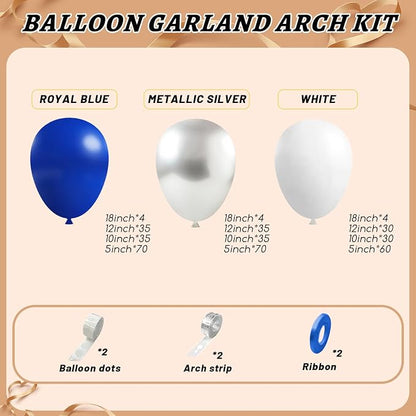 412Pcs Blue White Silver Balloon Arch Kit, 18 12 10 5 Inch Different Size Royal - Image 2