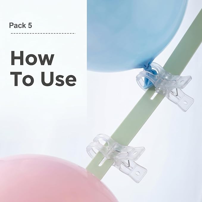 5 Pack Large Balloon Arch Clips, 3.5 Inch Clear Plastic Spring Clamps - Image 7