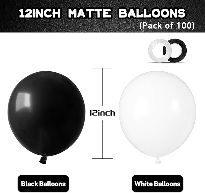 100pcs Black and White Balloons 12 Inch Thickened Latex Balloons - Image 2