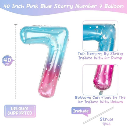 40 Inch Blue Pink Number 17 Balloon, Giant Ombre Foil 17th Birthday Decor | - Image 4