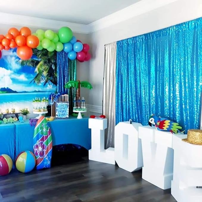 Poise3EHome Turquoise Sequin Backdrop Curtains, 4 Panels 2FTx8FT Glitter - Image 5