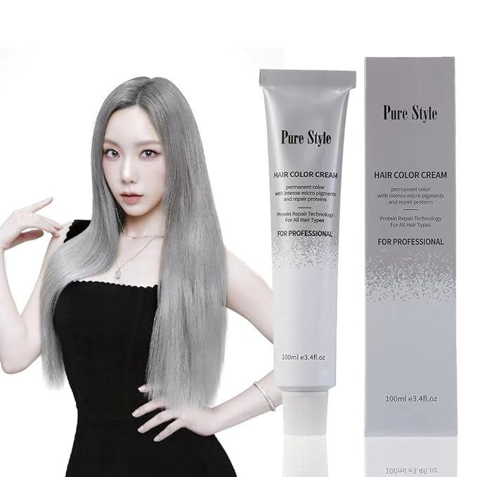 PureStyle 100g Professional Permanent Hair Color Dye Cream Ammonia Free, Long Lasting Grey Color, Natural Shine, For All Hair Types Easy At Home Application (0/11 Grey)
