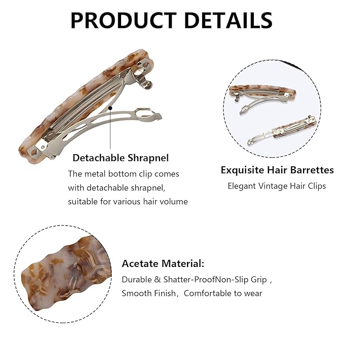 Hair Clips for Women,3.5 Inch Acetate Medium Hair Claw Clips for Women Thin Thick Curly Hair,Strong Hold No Slip Grip,French Classic Multicolor Barrettes Hair （Amber Brown Oblong）