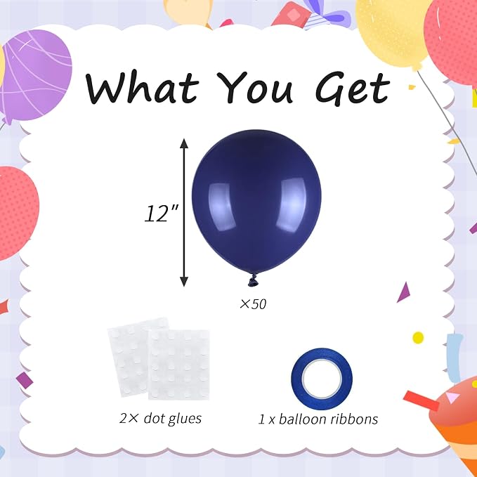50pcs 12 Inch Premium Navy Blue Latex Balloons | Royal & Dark Blue Balloons - Image 2