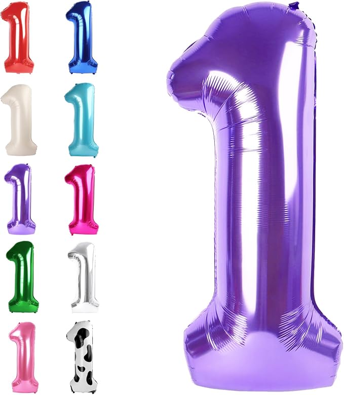 Purple Number 1 Balloon 40 inch, Balloon numbers party supplies, deco photo by Upgesy