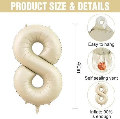 Number 8 Balloon Beige, 40 Inch Large Cream Foil 8 Helium Balloons - Image 2