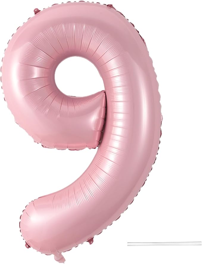 Light Pink 9 Balloon, 40 Inch Large Pastel Pink Foil Helium Number Balloons 0-9 by KYGNE