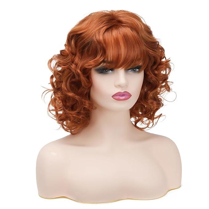 Short Copper Red Curly Wigs for Women Natural Synthetic Wig Auburn Middle Natural Looking Synthetic Heat Resistant Fiber Wig for Daily Party Use