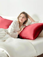 THXSILK Set of 2 Silk Pillowcase for Hair and Skin, 100% Mulberry Silk Bed Pillowcase Ultra-Soft, Hypoallergenic Soft Breathable Silk Pillow Case with Hidden Zipper, Body Size 20"x54", Red