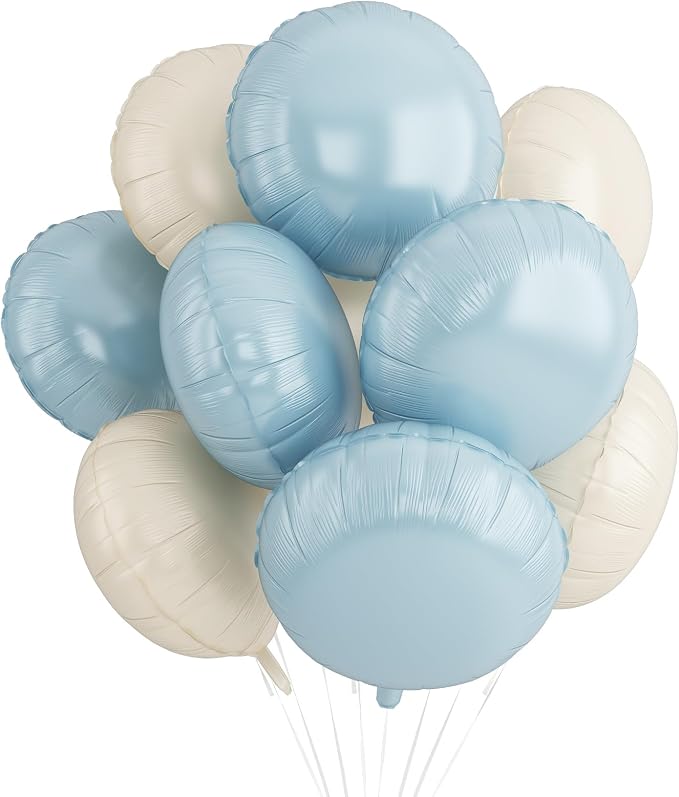 20PCS Round Shaped Balloons, 18 Inch Round Foil Balloon, Retro Dusty Blue Cream by Paready