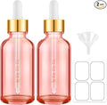 Bumobum 2 oz Glass Dropper Bottles, 2 pack Pink Lab dispensing Bottles for Essential Oils with Funnel, Labels & Pipette, Eye Tincture Bottle with Measured Dropper