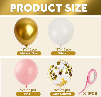 Pink Gold White Balloons 60Pcs 12 Inch Confetti Latex Balloon - Image 2