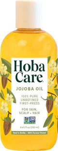 HobaCare Jojoba Oil for Hair, Skin, Face, Body, Scalp, Nails, Beard Care, Massage – 100% Pure Unrefined Natural Carrier Oil – Moisturizing, Vegan, Cruelty-Free, Hexane Free (8.45 oz)