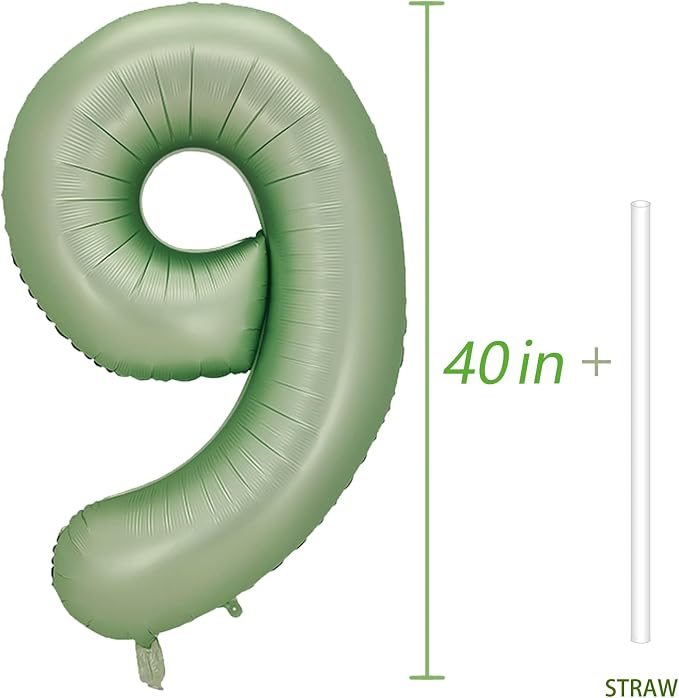 Number 9 Balloon, 40-Inch Sage Green Number Balloon | 40-inch foil balloon - Image 4