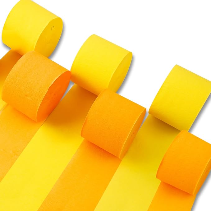PartyWoo Yellow Pastel Orange Crepe Paper Streamers 6 Rolls 492 FT | Graduation by PartyWoo