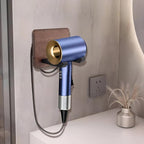 Wall Mounted Hair Dryer Holder, 4.7 * 3.7 Inch Square Shape Walnut Wood Shelf Aluminum Hairdryer Holder,Bathroom Hair Dryer Stand Drill Install (Square Shape Walnut Wood, 1)