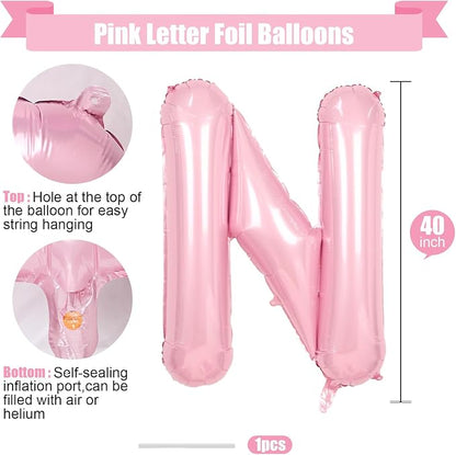 Pink Letter N Balloons, 40 Inch N Letter Balloon Light Pink, A to Z Alphabet - Image 2