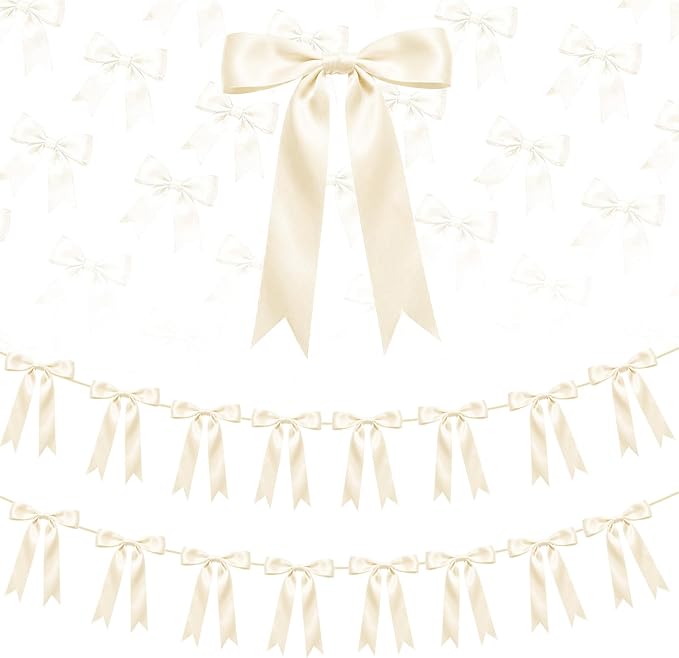 2 Strings Cream Bow Garland Banner Decorations by HILAVO