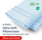 King Pillow Cases Set of 4 - Ultra Soft Hotel Quality Pillowcase Covers - Comfy, Cozy & Wrinkle Free - Shrinkage, Stain and Fade Resistant - Machine Washable Pillow Protectors - 4 Piece Set - Sky Blue