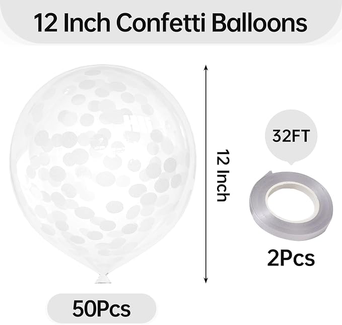 50pcs White Confetti Balloons, 12 inch Latex Balloon - Image 2