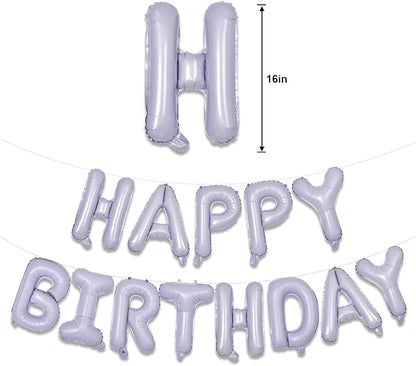 TONIFUL 16 Inch Light Purple Happy Birthday Foil Balloons | Pastel Lavender - Image 2