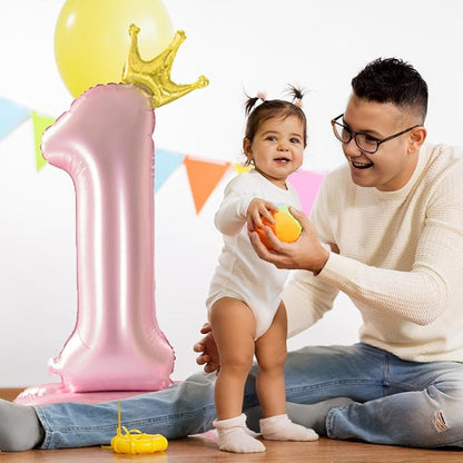42 Inch Crown Pink Number Balloon, Number 9 Balloon - Image 6