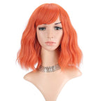 FAELBATY Short orange Wigs With Air Bangs Colorful wig Shoulder Length Women's Short Wig Curly Wavy Synthetic Cosplay Wig Orange Bob Wig for Girl Costume Wigs Orange Color 12"