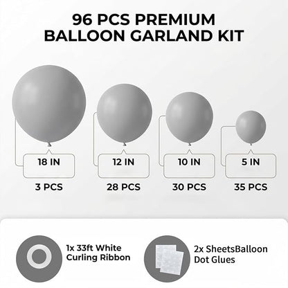 96Pcs 5/10/12/18 Inch Matte Gray Latex Balloon Garland Arch Kit | Gray Balloons - Image 2