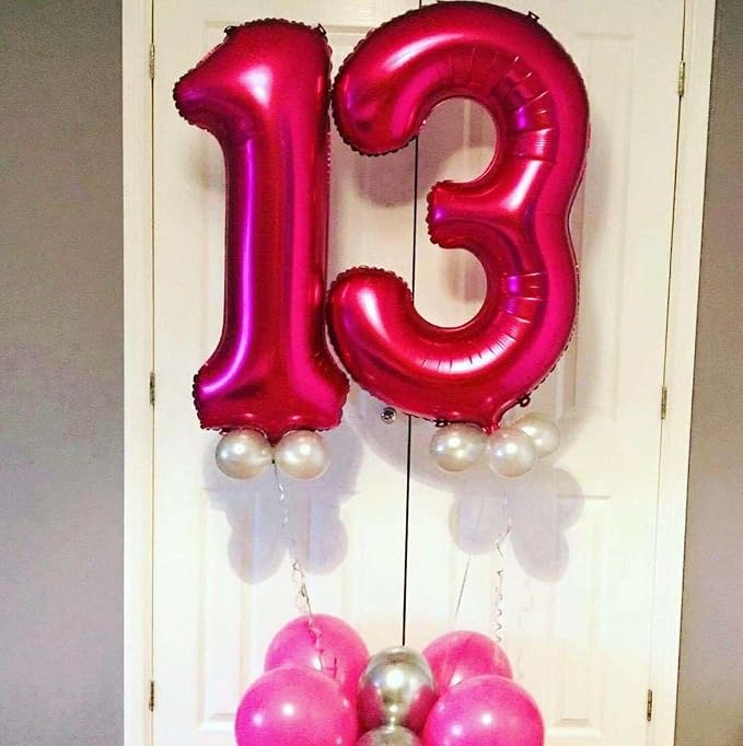 Hot Pink 13 Number Balloons, 40 Inch Giant Number 13 Balloons Foil Mylar Helium - Image 3