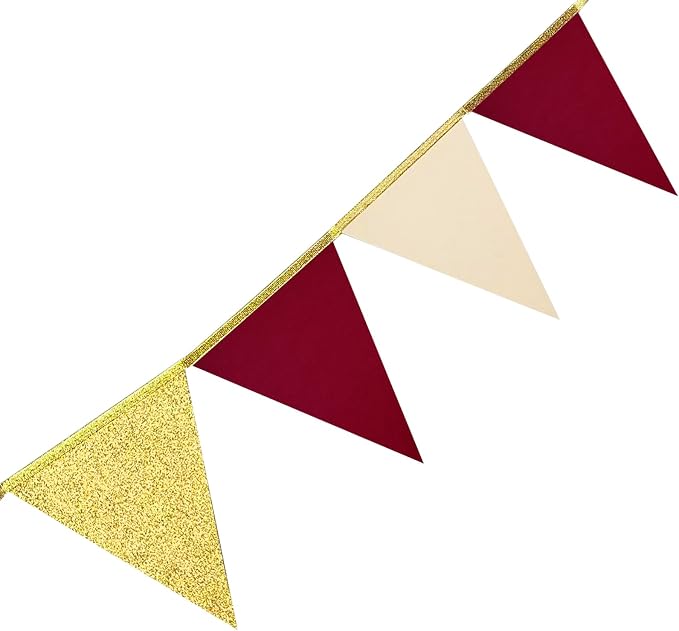 Burgundy Beige Gold Party Pennant Banner Flag Maroon Gold Hanging Glitter Paper - Image 6