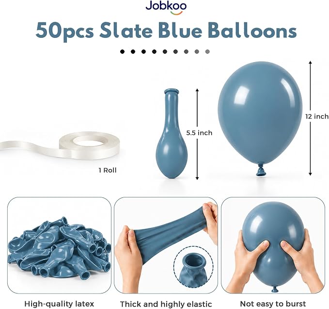 Jobkoo Slate Blue Balloons 12 Inch, Dusty Dark Teal Blue Latex Balloon | Matte - Image 2