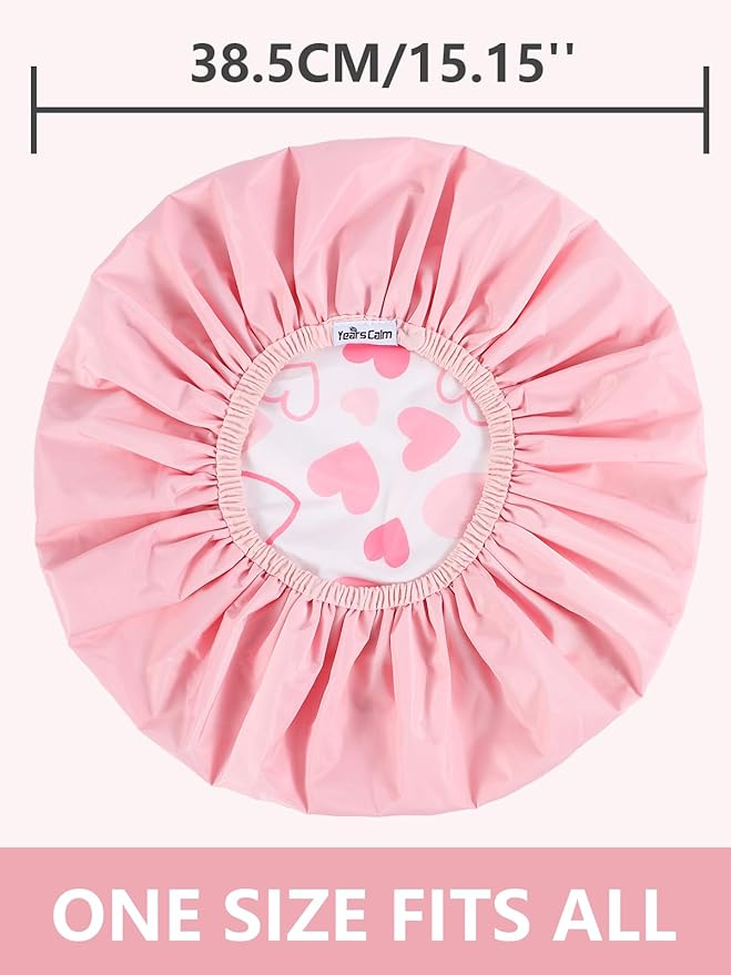 Years Calm Shower Caps For Women Reusable Waterproof，Pattern And Solid Color Dual-Layer Design For Dual-Layer Usable，Protects Hair In Shower, Spa, Cooking, Clean & Travel (Pink, Extra Large)