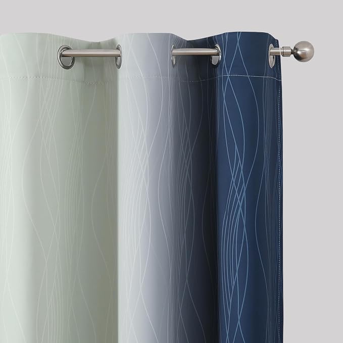 Sage Green and Navy Blue Ombre Blackout Curtains 45 Inches Long, Full Room - Image 4