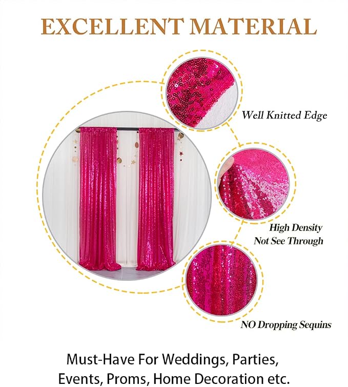 ShinyBeauty Fuchsia Sequin Backdrop Curtains 2 Panels Sequin Bakdrop 4X8Ft - Image 4