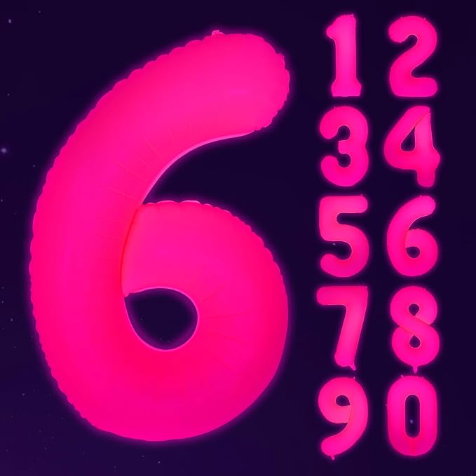 Mega-L Glow in The Dark Party Supplies, 40 Inch Fuchsia Number 6 Balloon | Glow by Mega-Loopolis