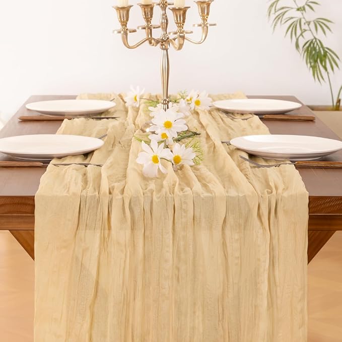 Cheesecloth Table Runner Summer Boho Wedding Birthday Party Home Decor | Sand - Image 6