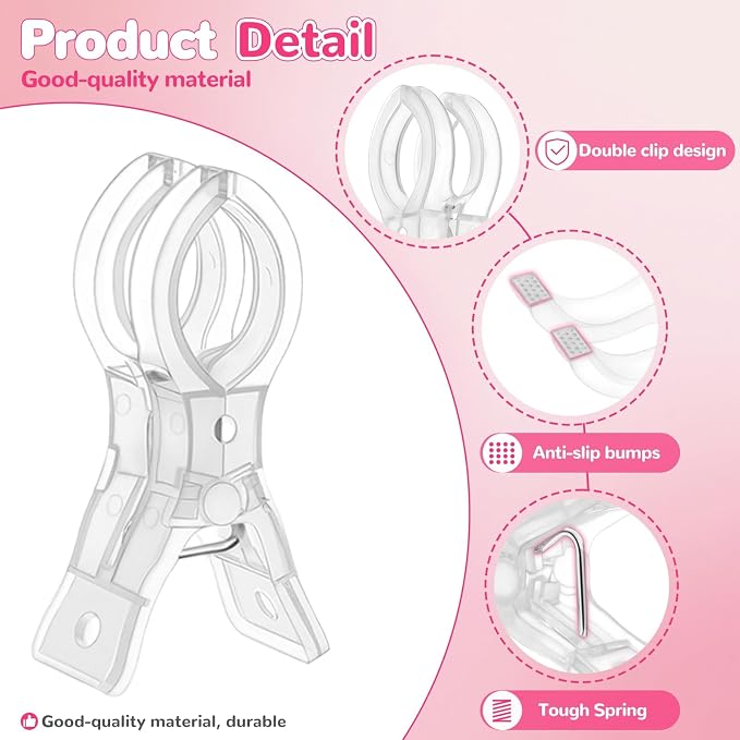 EMART 10 Pack Balloon Arch Clips Plastic Clear Large Towel Clips 3.5 Inch Heavy - Image 6