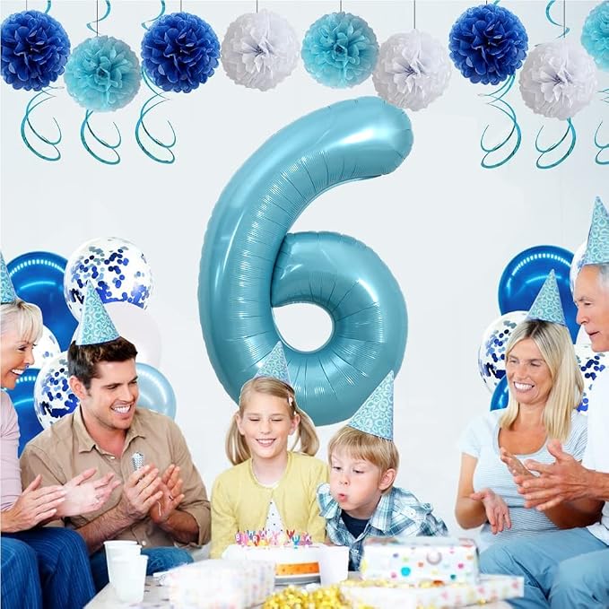 TONIFUL 40 Inch Light Blue Large Numbers Balloons 0-9, Number 6 Digital Helium - Image 5