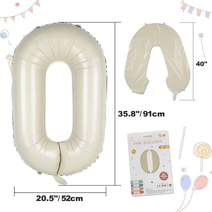 CARGEN 40 Inch Creamy White Number 0 Balloon Boho Neutral Party Decoration | - Image 4