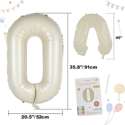 CARGEN 40 Inch Creamy White Number 0 Balloon Boho Neutral Party Decoration | - Image 4