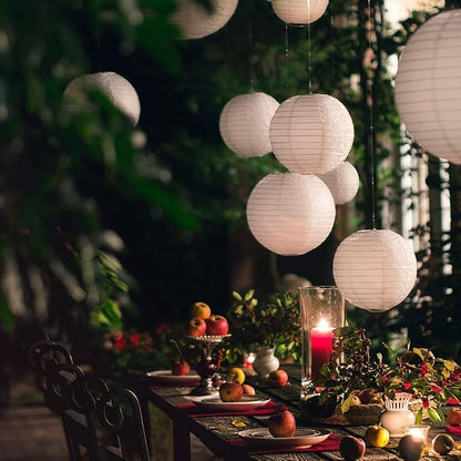 White Paper Lanterns 10 Pcs size of 12" Chinese Round Paper Hanging Decorations - Image 6