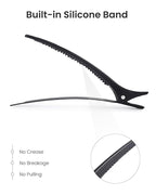 AIMIKE Extended Sectioning Hair Clips w/Built-in Silicone Band, 4.8" No-Crease Non-Slip Hair Styling Clips for Thick, Long Hair – Blow Drying,Hair Rollers, Rust-Free –6 Pack, Black Duckbill Clips