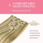 GOO GOO Clip in Hair Extensions Real Human Hair, Remy Human Hair Extensions Clip ins for Women, Natural Human Hair, 16inch 150g 9Pcs, 16/22 Light Blonde Highlighted Golden Blonde